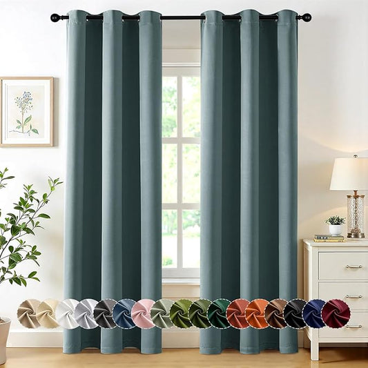 MIULEE Dusty Blue Blackout Curtains for Bedroom Living Room 84 Inches Long 2 Panels, Thermal Insulated Room Darkening Drapes Grommet Noise Reducing Light Blocking Window Treatments 40x84 inch