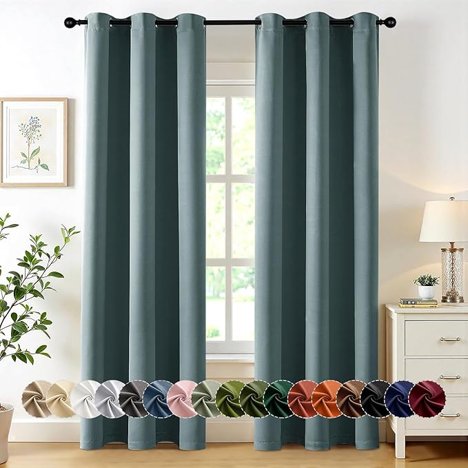 MIULEE Dusty Blue Blackout Curtains for Bedroom Living Room 72 Inches Long 2 Panels, Thermal Insulated Room Darkening Drapes Grommet Noise Reducing Light Blocking Window Treatments 40x72 inch