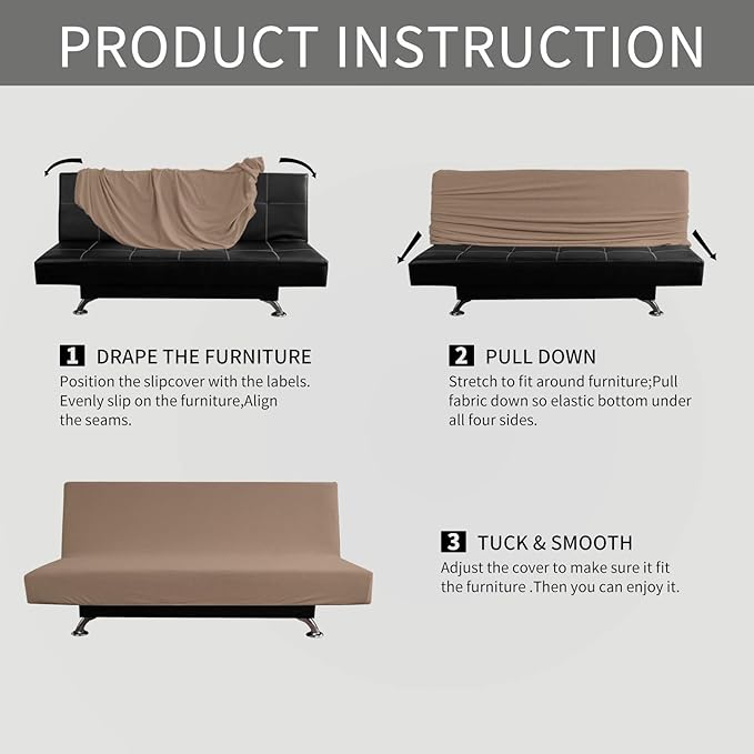 Easy-Going Stretch Futon Slipcover Armless Sofa Cover Furniture Protector Without Armrests Slipcover Soft with Elastic Bottom for Kids, Spandex Jacquard Fabric Small Checks(futon,Camel)