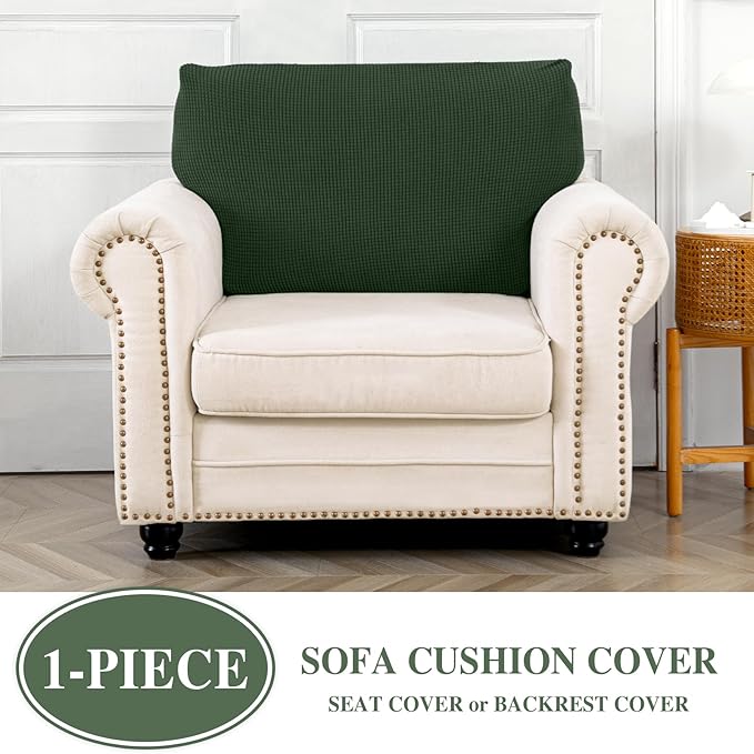 LA MEACK Couch Cushion Cover Seat Cushion Cover Stretch Armchair Cover Separate Sectional Sofa Slipcovers Furniture Protector(1 Piece for Seat or Sofa Backrest, Green)