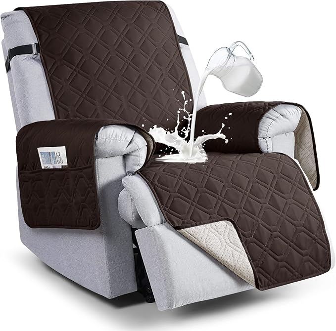 VANSOFY 100% Waterproof Recliner Chair Covers, Recliner Cover Non-Slip Dog Chair Cover Furniture Protector Washable Slipcover with Pocket, Elastic Straps for Pets, Dogs(Chocolate, 22")