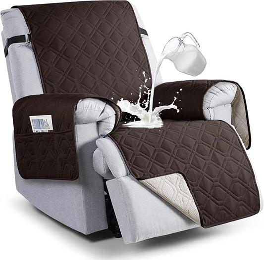 VANSOFY 100% Waterproof Recliner Chair Covers, Recliner Cover Non-Slip Dog Chair Cover Furniture Protector Washable Slipcover with Pocket, Elastic Straps for Pets, Dogs(Chocolate, 20")