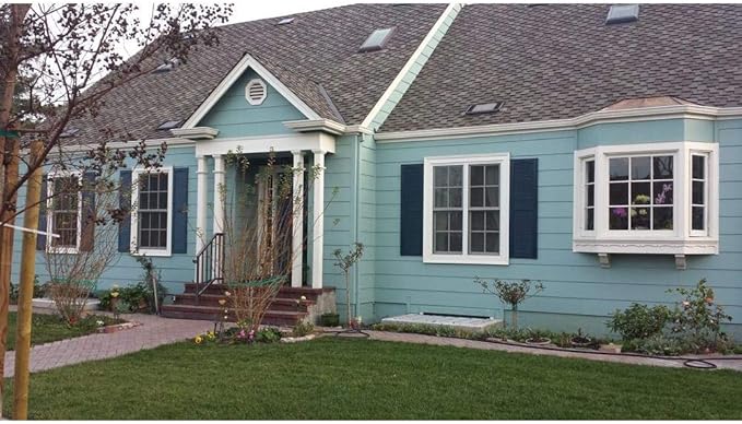 Ekena Millwork Lifetime Vinyl LL1S12X03100CB Standard Cathedral Top Center Mullion, Open Louver Vinyl Shutters, w/Installation Shutter-Lok's & Matching Screws (Per Pair), 12"W x 31"H, Classic Blue