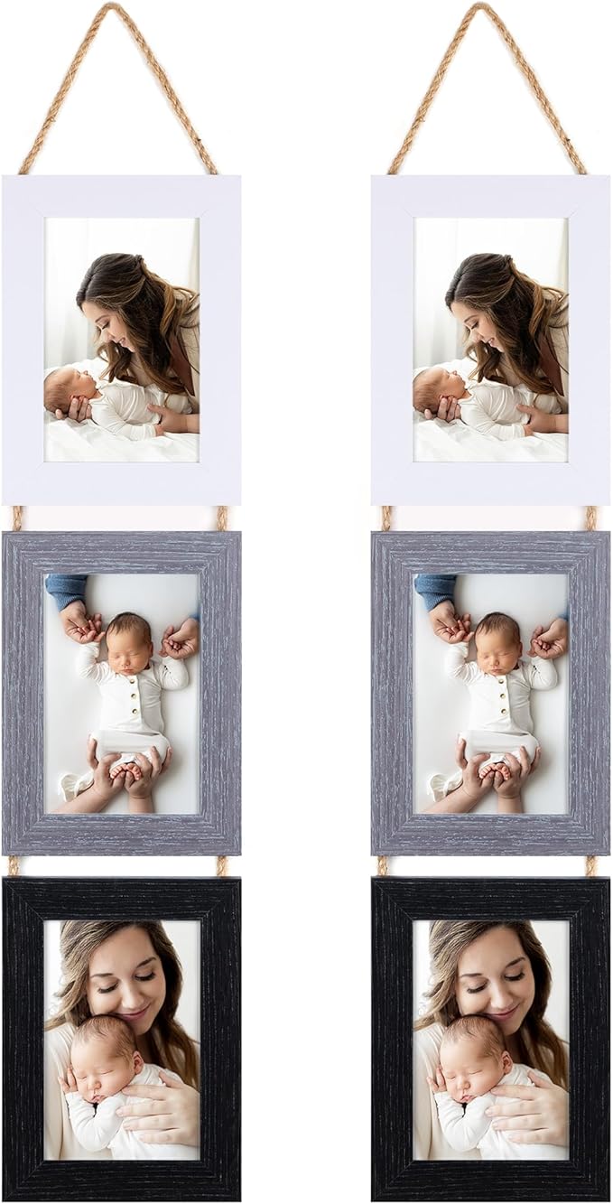 Lavezee 4x6 Collage Picture Frames for Wall Hanging, 6 Opening Triple Vertical Frame Made to Display 6 x 4 Inch Photo Print, Assorted Colors