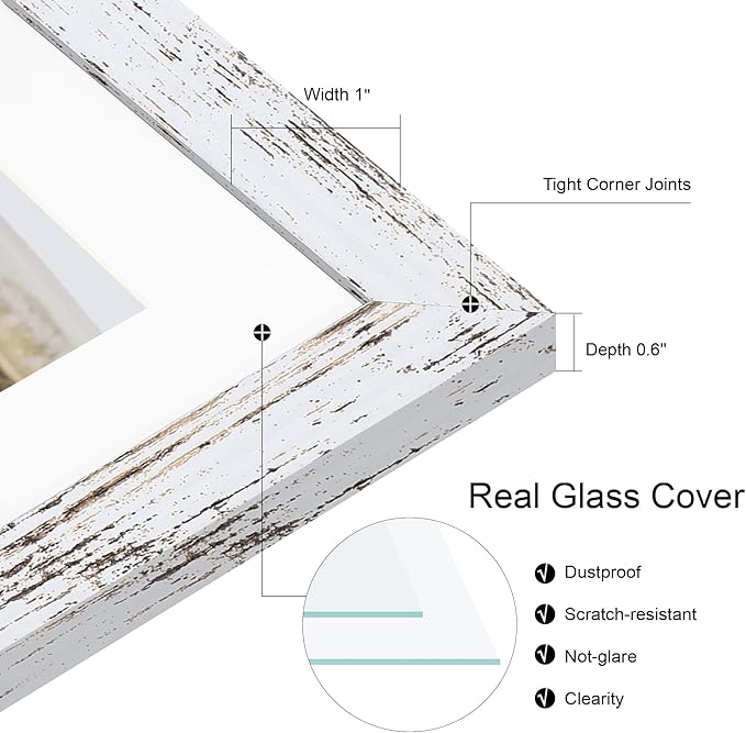 11x22 Newspaper Frame 2 Packs, Real Glass and Distressed White Wood Frame, Display Panoramic 11 x 22 Magazine Frames - Horizontal or Vertical Wall Mounting