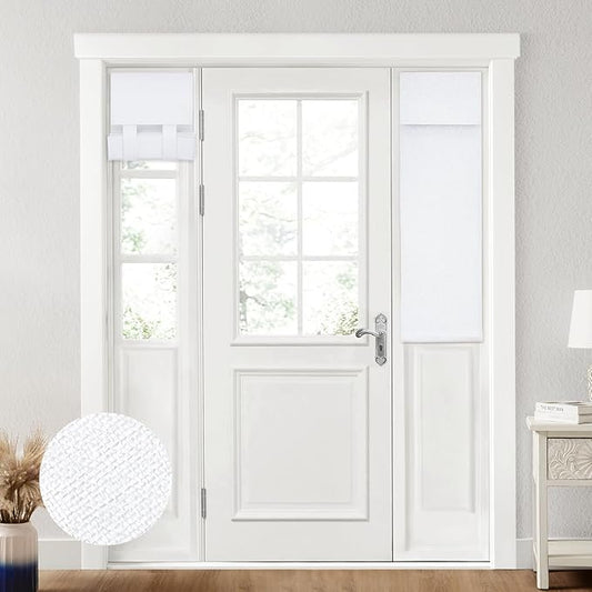 HOMEIDEAS 100% Linen Blackout Sidelight Curtains for Front Door, Side Door Window Curtains, Small Window,Thermal Insulated Covering, 1 Panel, W12 X L40 Inch, Pure White