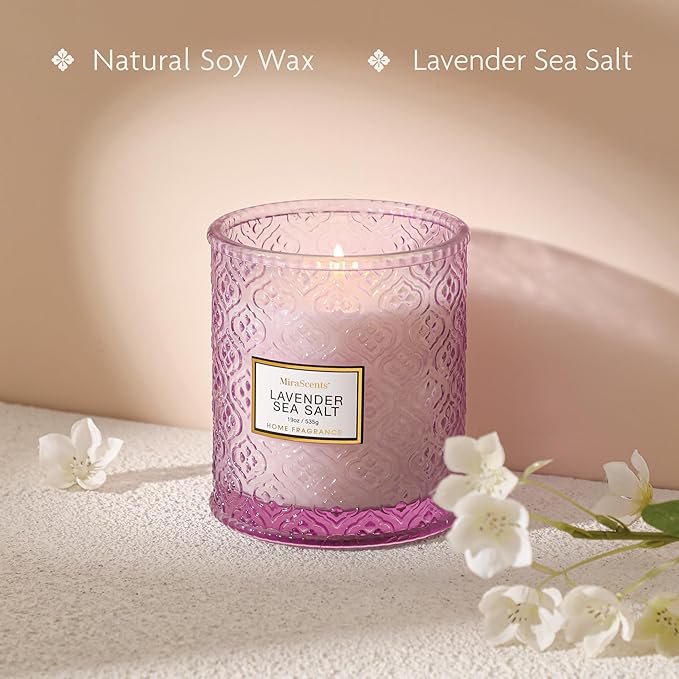 Lavender Sea Salt Scented Candles, 19oz Candles Gifts for Women, Purple Luxury Large Decorative Candles in Glass, Natural Soy Wax for Home