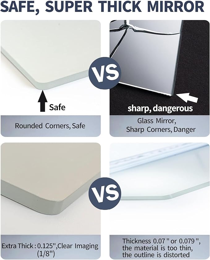 quegau 1Pcs 11.75"x11.75" Kids Safety Shatterproof Mirror for Wall, Plastic Mirror Wall Mounted, Made of Unbreakable Acrylic Non-Glass, Thick 1/8", Great for Bedroom Door Closet, Kids' Rooms Mirrors