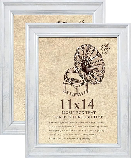 11x14 Picture Frame with Real Glass set of 2-Vintage Frames - Antique Style Frames for Wall - Ornate Frame for Rustic White Office or Home Decor Display Family Friends Wedding Gift