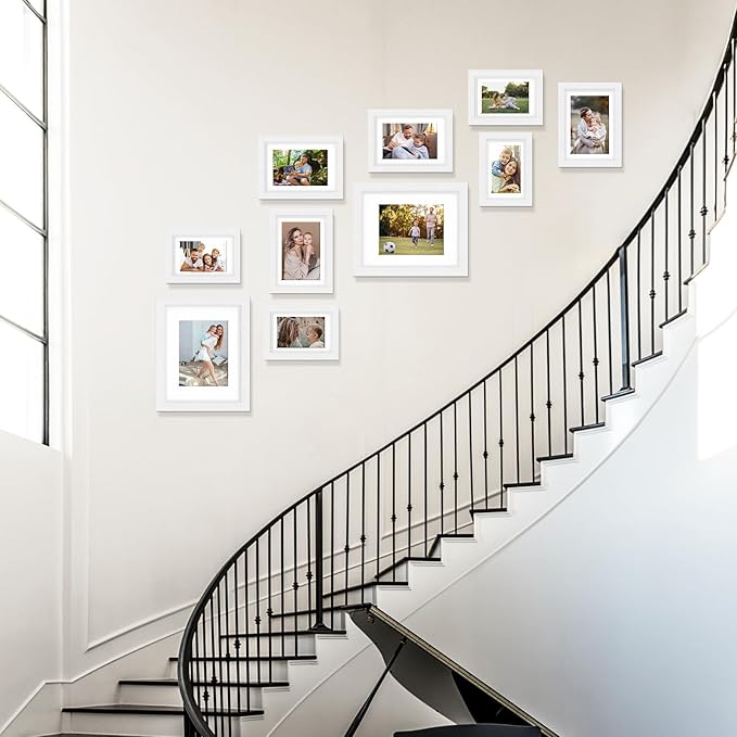 Picture Frames, Made of Real Glass and Wooden Frame, Gallery Photo Frames Set of 10 for Collage Wall Decor, Multi Sizes Including 8x10, 5x7, 4x6 for Mounting or Tabletop Display, White