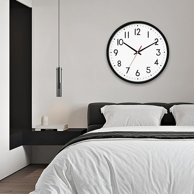 HZDHCLH Wall Clock Black,Silent Wall Clocks Battery Operated 8 Inch Modern Non Ticking Analog Clock Decorative for Kitchen Bedroom Living Room Office Classroom