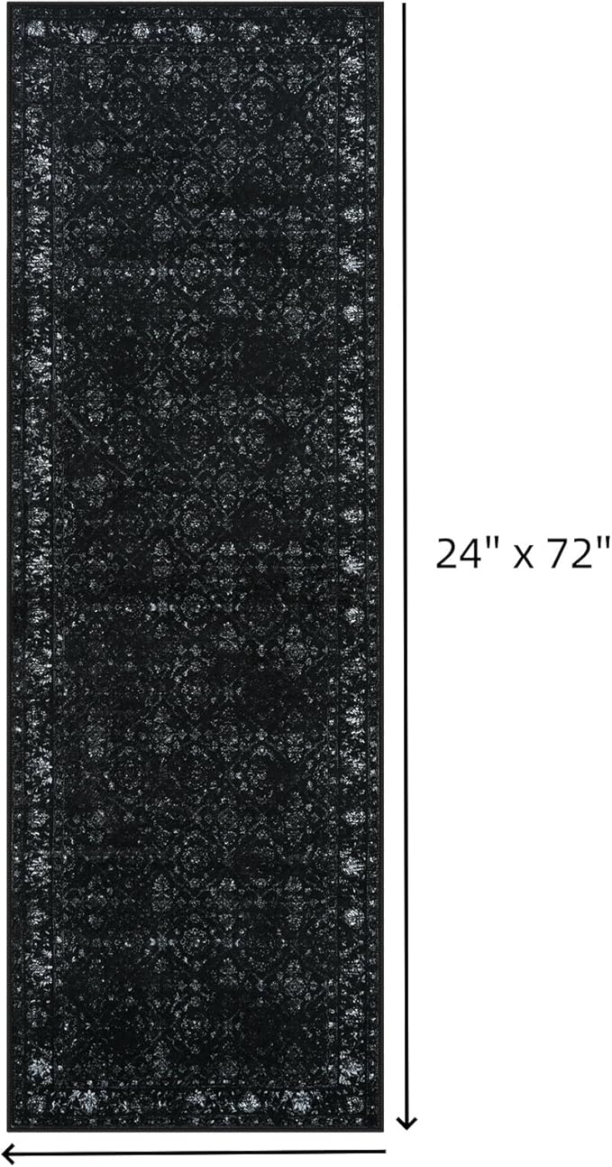 Hedlive Vintage Black Kitchen Runner Rug, 2x6 Washable Runners for Hallways Non Slip, Ultra-Thin Floor Carpet Runners for Hallway 6 ft Entryway Laundry Bedroom Bathroom(2'x6', Black)