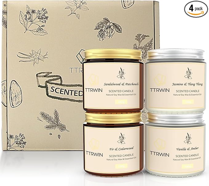4 Pack Scented Candles for Home Scented Natural Soy Wax, Aromatherapy Candle Gifts Set for Women Men, Jar Candles Set for Home Decoration, Gifts for Birthday Mother's Thanksgiving Day Present