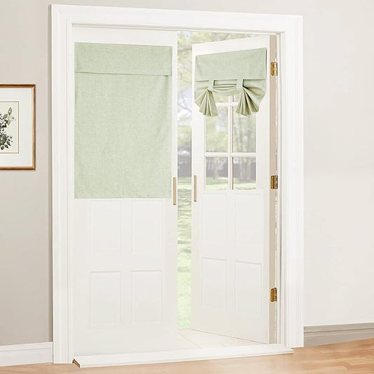 RYB HOME Blackout Door Window Curtains, Effortless Self-Ahensive Blinds Privacy 100% Blackout Linen Textural Front Door Curtains for Glass Window, W26 x L40 inch, Light Sage, 1 Panel
