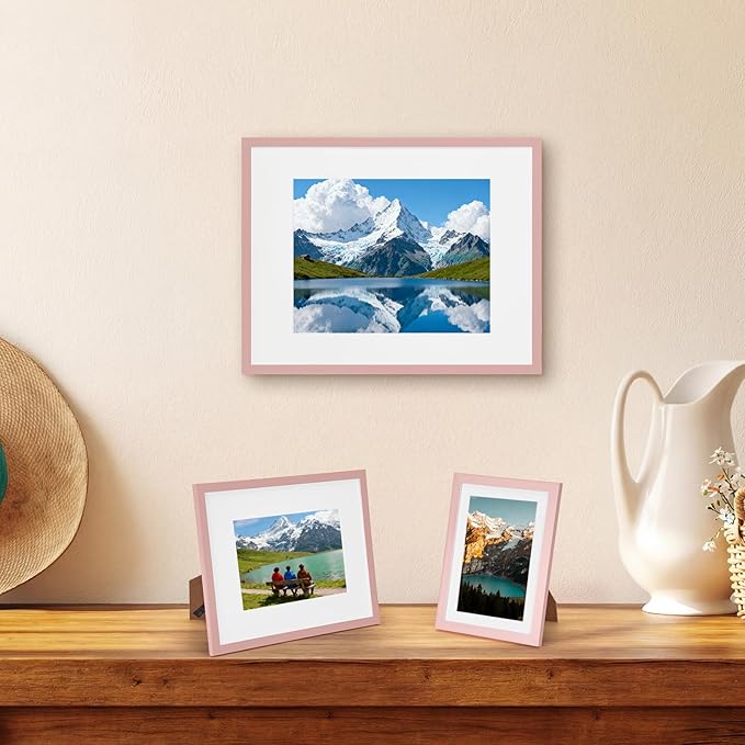 Giftgarden 14 Pack Picture Frames Set with Mats, Assorted Matted Frame for Gallery Wall & Tabletop Photo Frames Collage, Multi Sizes Including 2pcs 11x14, 6pcs 8x10, 6pcs 5x7, Pink