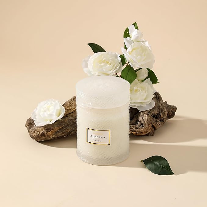Gardenia Scented Candles, 19oz Aromatherapy Christmas Winter Candles Gifts for Women, White Luxury Large Decorative Candle in Glass, Natural Soy Wax for Home