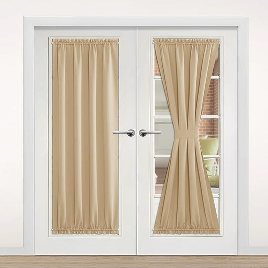 NICETOWN Door Covering for Kitchen Window, Farmhouse Sliding Curtain for Bookcase, Thermal Insuated French Door Curtains for Doorway/Office, 42 x 80, 1 Panel, Biscotti Beige