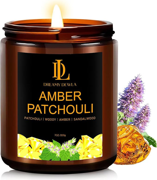 Amber Patchouli Candles, Amber Patchouli Scented Candle, Mother's Day Candle Gifts for Women, Soy Candles for Home Scented, 7oz 50 Hours Burn, Home Décor