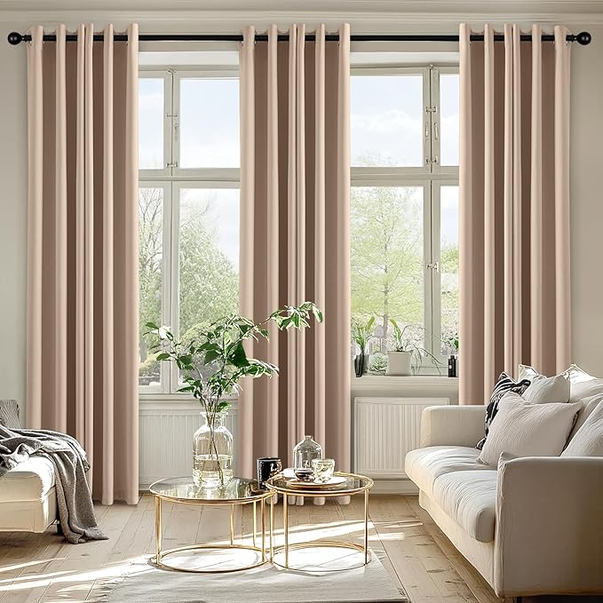MIULEE Beige Blackout Curtains for Bedroom Living Room 84 Inches Long 2 Panels, Thermal Insulated Room Darkening Drapes Grommet Noise Reducing Light Blocking Window Treatments 40x84 Inch