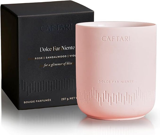 CAFTARI Luxury Aromatherapy Candle | Rose, Sandalwood & Violet Scented | 60 Hour Burn | Clean Coconut Soy Wax | Vegan, Gift-Ready Candle for Upliftment, Presence and Happiness | Dolce Far Niente