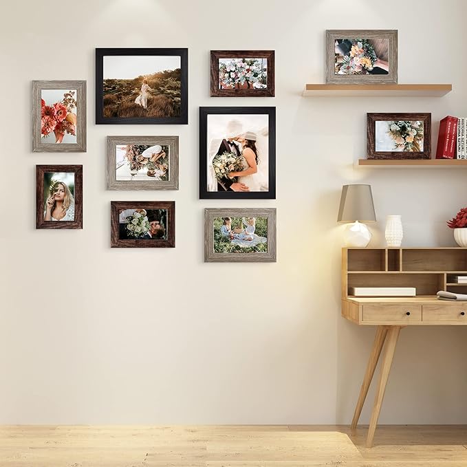 LUCKYLIFE Picture Frames Collage Wall Decor 10-Pack, Gallery Wall Frame Set with 8x10 5x7 4x6 Frames in 3 Different Finishes
