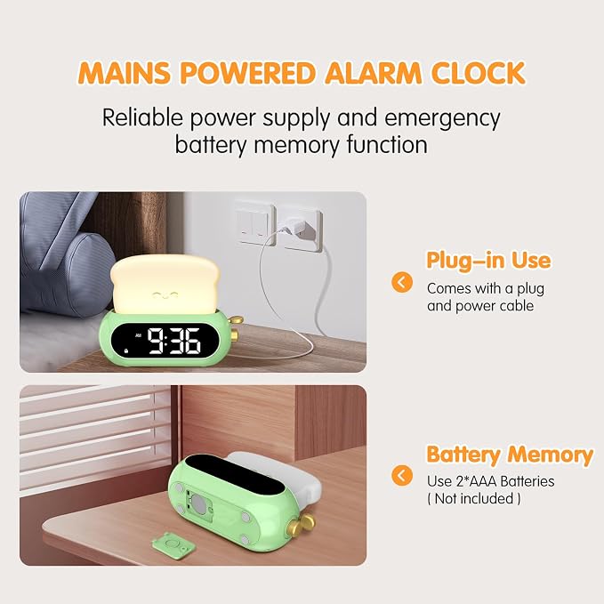 Kids Alarm Clocks for Bedroom, Cute Digital Clock with Night Light, 10 Ringtones, 10 Volumes, Nap Timer, Brightness Dimmer, Snooze, Bedside Alarm Clocks for Boys Girls Teens Birthday Gift, Plug-in Use - Image 6