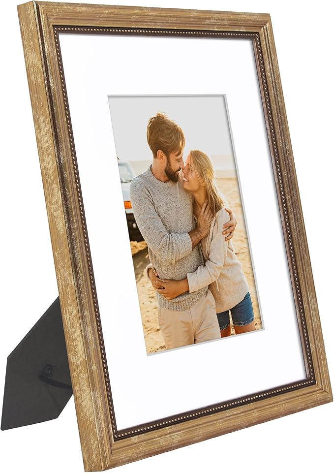 Americanflat Vintage Frames - 8x10 Picture Frame with Beaded Accents and Shatter-Resistant Glass - Use as 5x7 Frame or Display 8x10 Photos Without Mat - Heirloom Collection - Tabletop or Wall - Gold