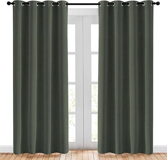 NICETOWN Living Room Curtains 84 inch Long - Grommet Blackout Thermal Insulated Room Darkening Sound Blocking Window Drapes for Kids Room/Bedroom, 2 Panels, Dark Mallard, W52 x L84