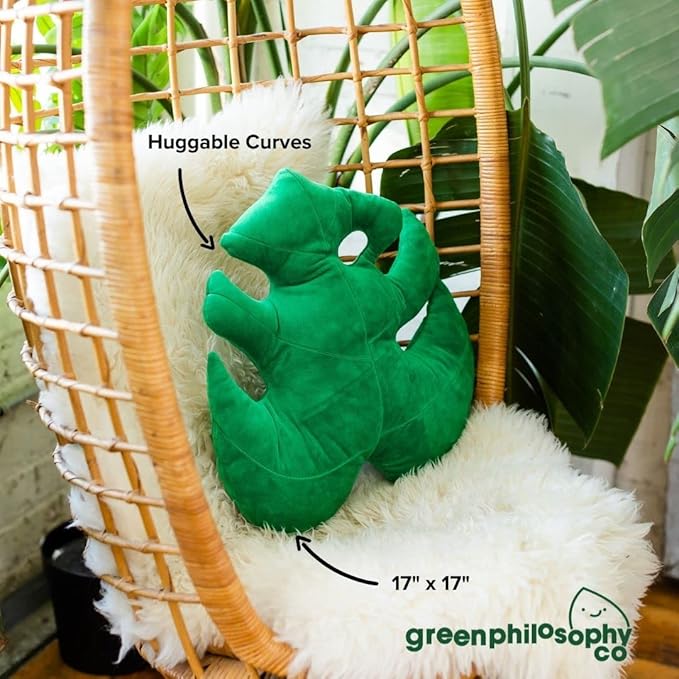 Green Philosophy Co. Monstera Deliciosa Leaf Pillow - Jungle Green