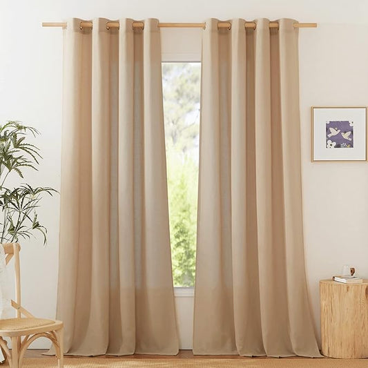 NICETOWN Rustic Linen 144 inch Long Curtains for Living Room, Grommet Privacy Added Thick Linen Weave with Light Filter Window Curtains & Drapes for Bedroom, Camel, W55 x L144, 2 Panels