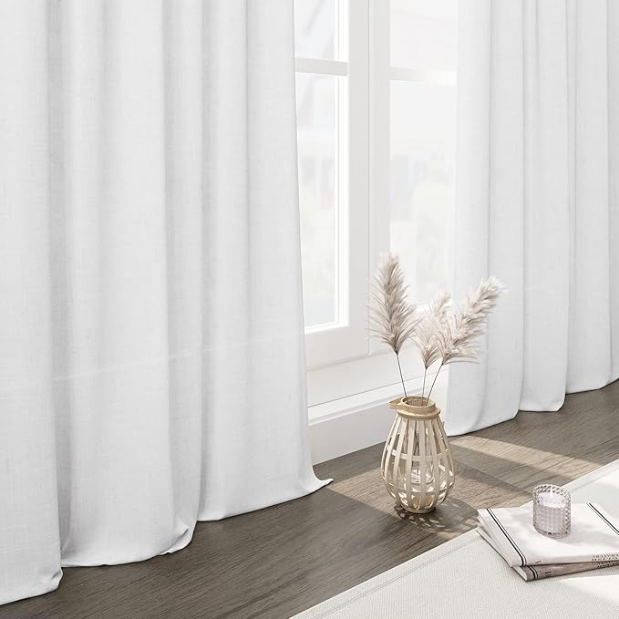Extra Long White Curtain 108 inches Long 2 Panels Set for Living Room Back Tab Modern Farmhouse Coastal Decor Cotton Textured Off White Sheer Linen Curtains 108 inch Length for Large Window 9 FT