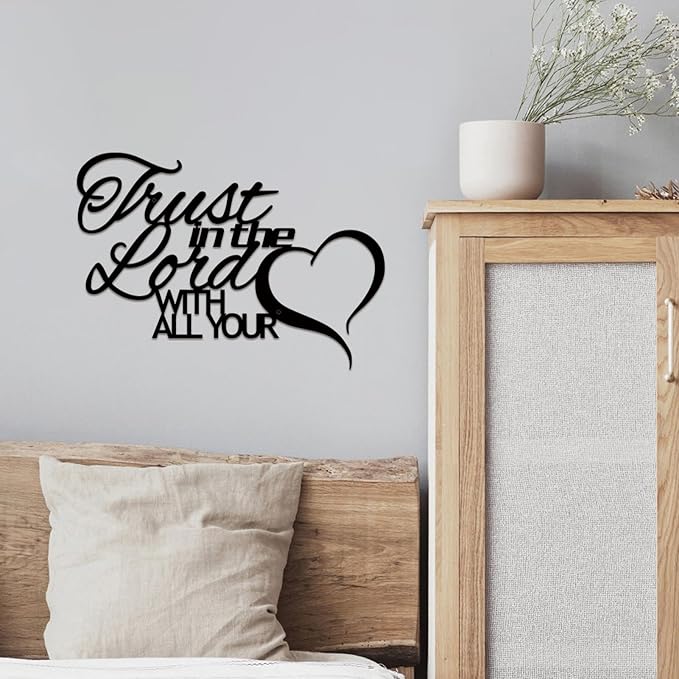ESTART Trust in the Lord with all Your Heart Metal Sign, Metal Bible Verses Wall Art, Religious Quotes Wall Decor, Inspirational Love Theme Hanging Sign for Home Dining Room Kitchen Door Decorations