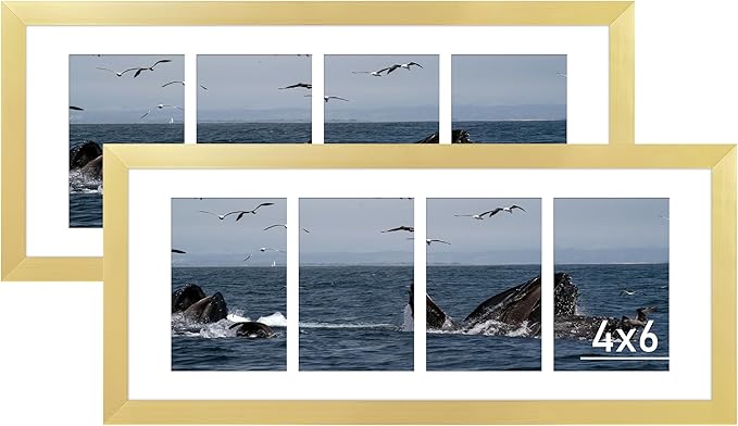 VIOLABBEY 8x20 Picture Frame 2Pack, Fits Four 4x6 Photos with Mat or One 8x20 Picture without Mat for Wall, Gold