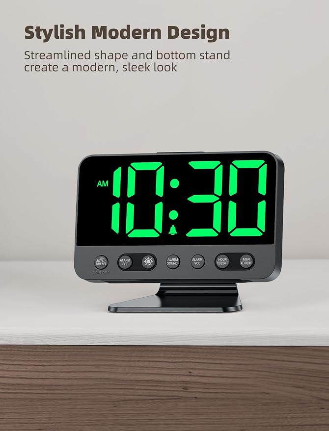 Odokee Digital Alarm Clocks for Bedrooms with Large Bold Number | Electric Desk Clock with Night Light & Brightness Dimmer - Loud Alarm for Heavy Sleepers with Adjustable Volume - Green - Image 7