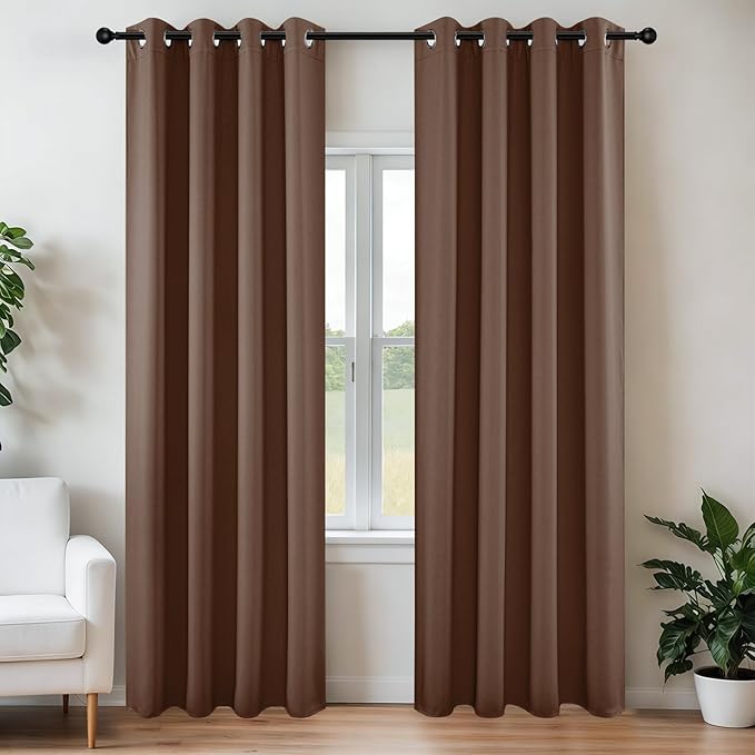 Joydeco Blackout Curtains 84 Inch Length 2 Panels Set, Thermal Insulated Long Curtains& Drapes 2 Burg, Room Darkening Grommet Drapes for Living Room Bedroom Window (W52 x L84 Inch, Brown)