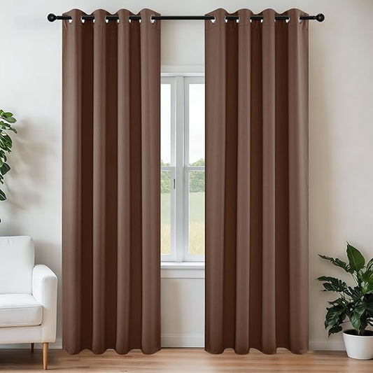Joydeco Blackout Curtains 95 Inch Length 2 Panels Set, Thermal Insulated Long Curtains& Drapes 2 Burg, Room Darkening Grommet Drapes for Living Room Bedroom Window (W52 x L95 Inch, Brown)