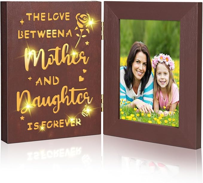 ZEEYUAN 4x6 Picture Frame Mothers Day Christmas Photo Gifts for Mom from Daughter, Mother and Daughter Christmas Picture Frame Gift for Mom- 4x6 Photo Frames Hinged Double Side Tabletop