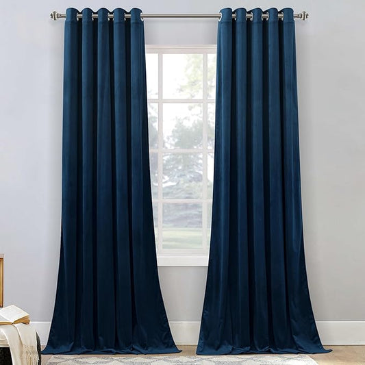StangH Navy Blue Blackout Velvet Curtains - Luxury Thermal Insulated Drapes for Farmhouse Decor, Heavy Duty Summer Heat Block Out for Bedroom Laundry Office, W62 x L96, 2 Panels