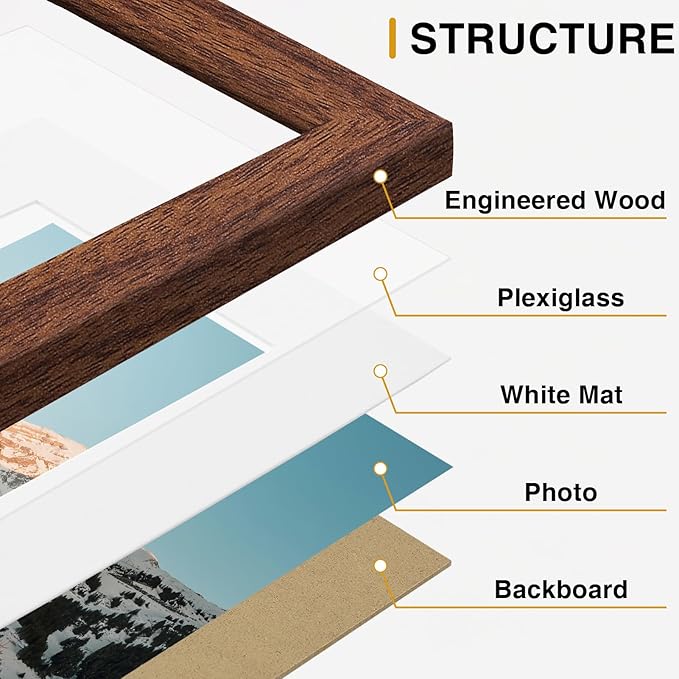 Vittanly 15 Pack Picture Frames Collage Wall Decor, Multi Sizes Including 3pcs 8x10, 6pcs 5x7 and 6pcs 4x6 Photo Frames, Gallery Frame Set for Wall or Tabletop Display, Walnut Brown