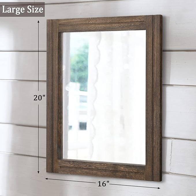 AAZZKANG Rustic Wood Mirror Rectangle Decorative Wall Hanging Mirrors with Frame Large 20"x16" for Bedroom Living Room Bathroom Home Entryway