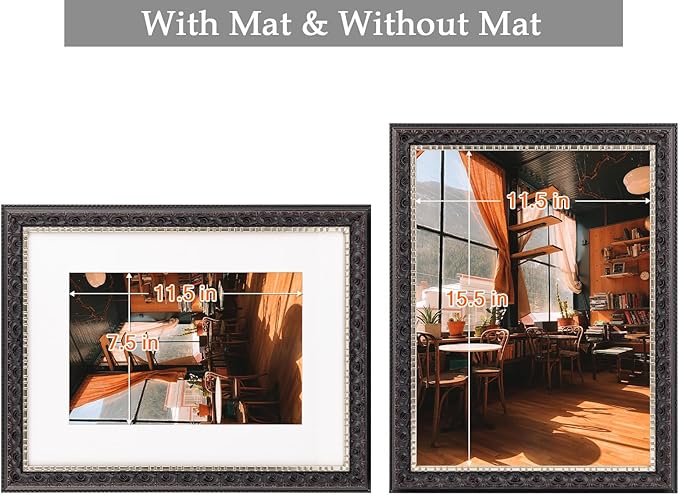 Golden State Art, 12X16 Ornate Finish Photo Frame with White Mat for 8X12 Picture & Real Glass, Color: Black with Silver & Burgundy