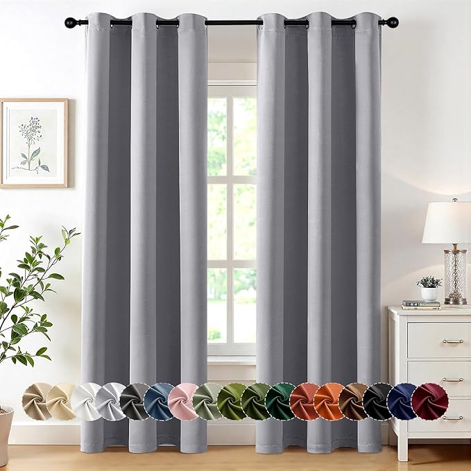 MIULEE Light Grey Blackout Curtains for Bedroom Living Room 72 Inches Long 2 Panels, Thermal Insulated Room Darkening Drapes Grommet Noise Reducing Light Blocking Window Treatments 40x72 Inch