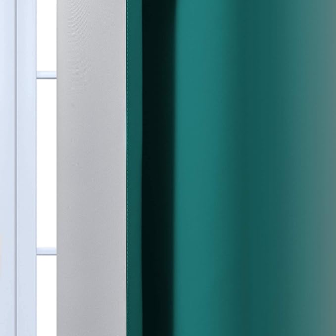 Yakamok Teal and Greyish White Ombre Curtains 63 Inch Length, Light Blocking Gradient Color Curtains, Room Darkening Thermal Insulated Grommet Window Drapes for Bedroom (2 Panels, 52x63 Inch)