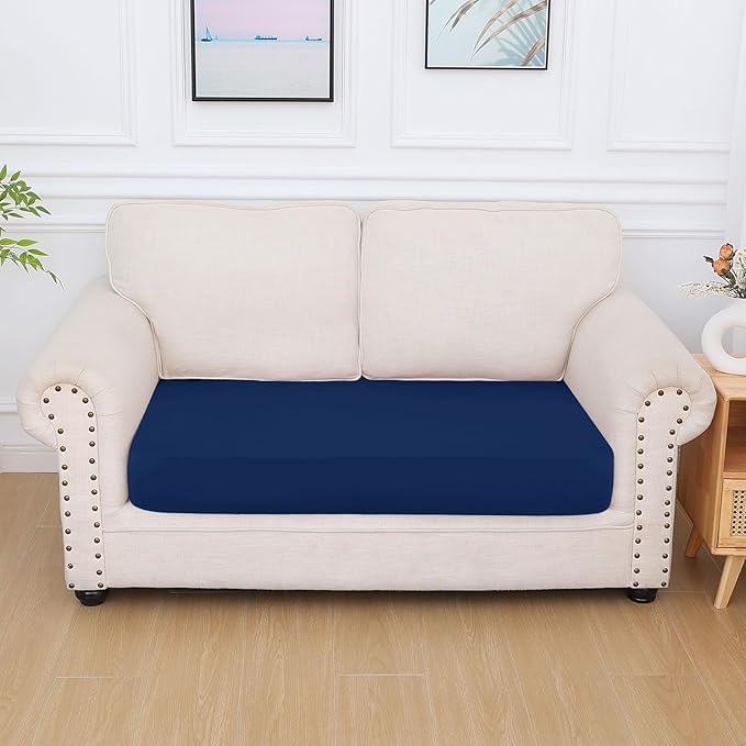 hyha Milk Silk Couch Cushion Covers, Soft Magic Sofa Covers Washable for 2 Cushion Couch, Stretch Sectional Outdoor Cushion Covers for Patio Furniture with Elastic Bottom(Medium, Navy)