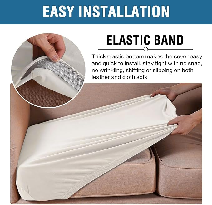 H.VERSAILTEX Velvet Stretch Couch Cushion Cover Plush Cushion Slipcover for Chair Loveseat Sofa Cushion Furniture Protector Seat Cushion Sofa Cover (2 Piece Large Sofa Cushion Covers, Porcelain White)
