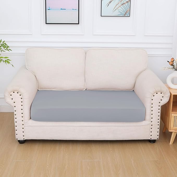 hyha Milk Silk Couch Cushion Covers, Soft Magic Sofa Covers Washable for 2 Cushion Couch, Stretch Sectional Outdoor Cushion Covers for Patio Furniture with Elastic Bottom(Medium, Grey)