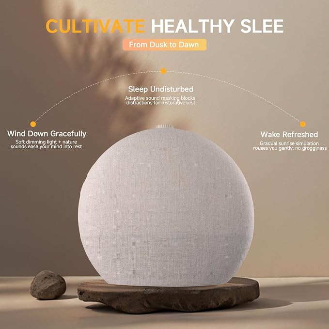 Geuuap Sunrise Alarm Clock White Noise Machine with Bluetooth Speaker,Khaki | 30 Soothing Sounds, 17 Dimmable lights, Simulated Sunrise, Backup Battery Memory, Auto-off Sleep Timer, Screen-Free Design - Image 6