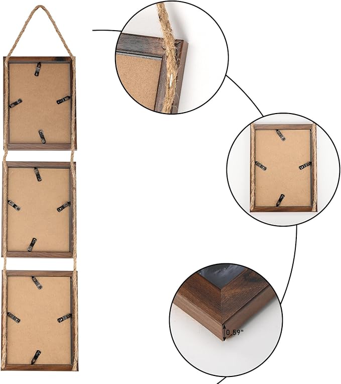 Lavezee 5x7 Picture Frames Collage Walnut Brown, 3 Opening 5 x 7 Hanging Picture Frames Vertical for 5 by 7 Inch Photos for Wall Decor