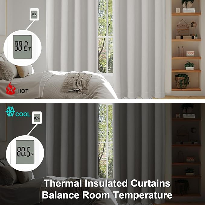Simplebrand Ava Natural Blackout Curtains for Bedroom 90 Inches Long 2 Panels Set, Solid Privacy Energy Saving Living Room Window Treatment Curtains Blackout Drapes, W40 x L90 Inch, Natural