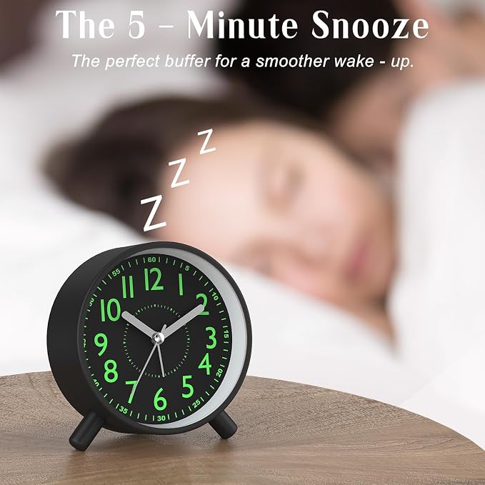 Analog Alarm Clock Night Ligh Battery Operated for Bedroom - Image 7